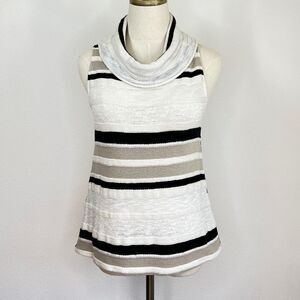 Dolan Black and White Striped Cowl Neck Sweater